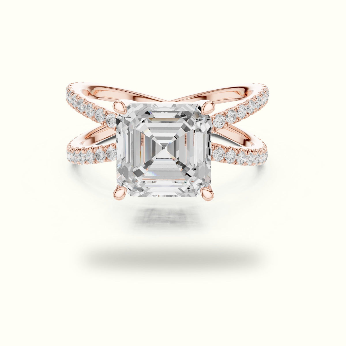 Asscher Cut Split Shank Pavé Engagement Ring — Rose gold, front view | Crystal N Cuts