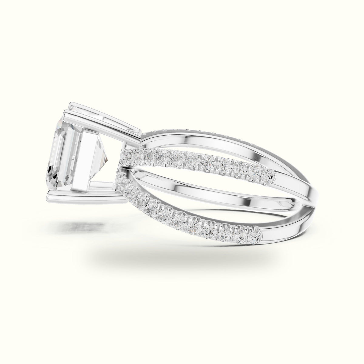 Asscher Cut Split Shank Pavé Engagement Ring — White gold, view 3 | Crystal N Cuts