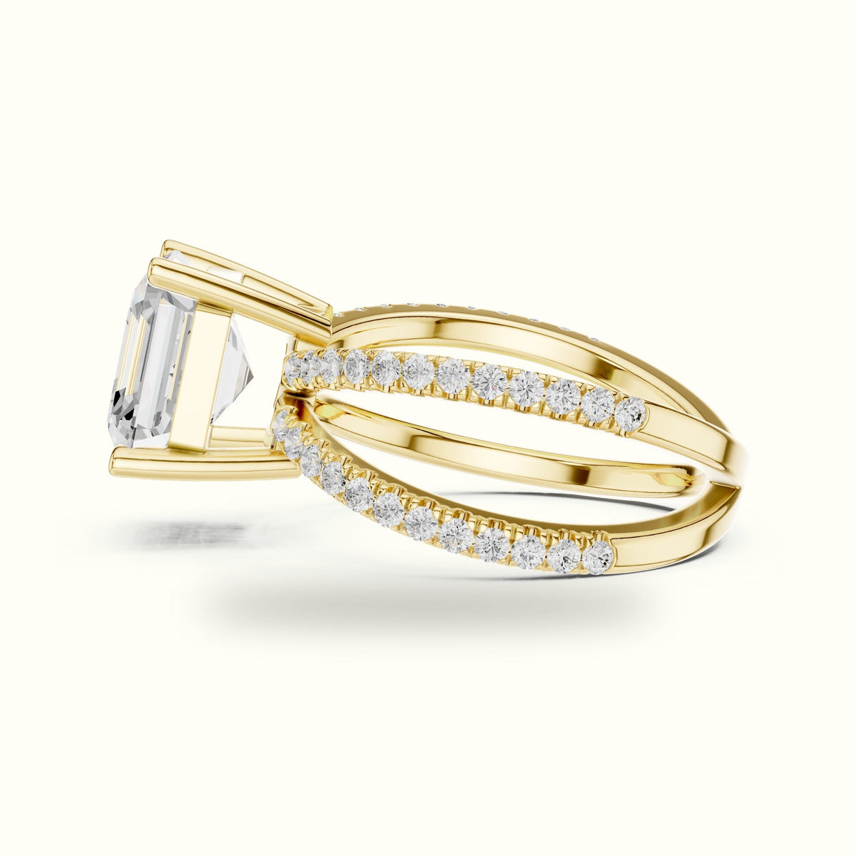 Asscher Cut Split Shank Pavé Engagement Ring — Yellow gold, view 3 | Crystal N Cuts
