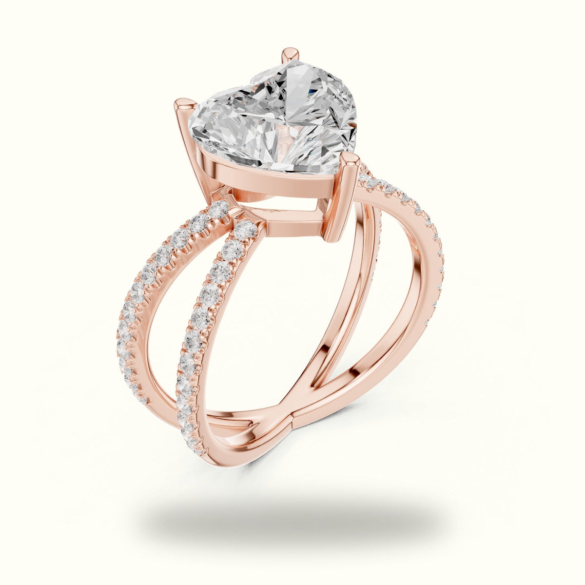 Heart Shape Split Shank Pavé Engagement Ring — Rose gold, view 2 | Crystal N Cuts