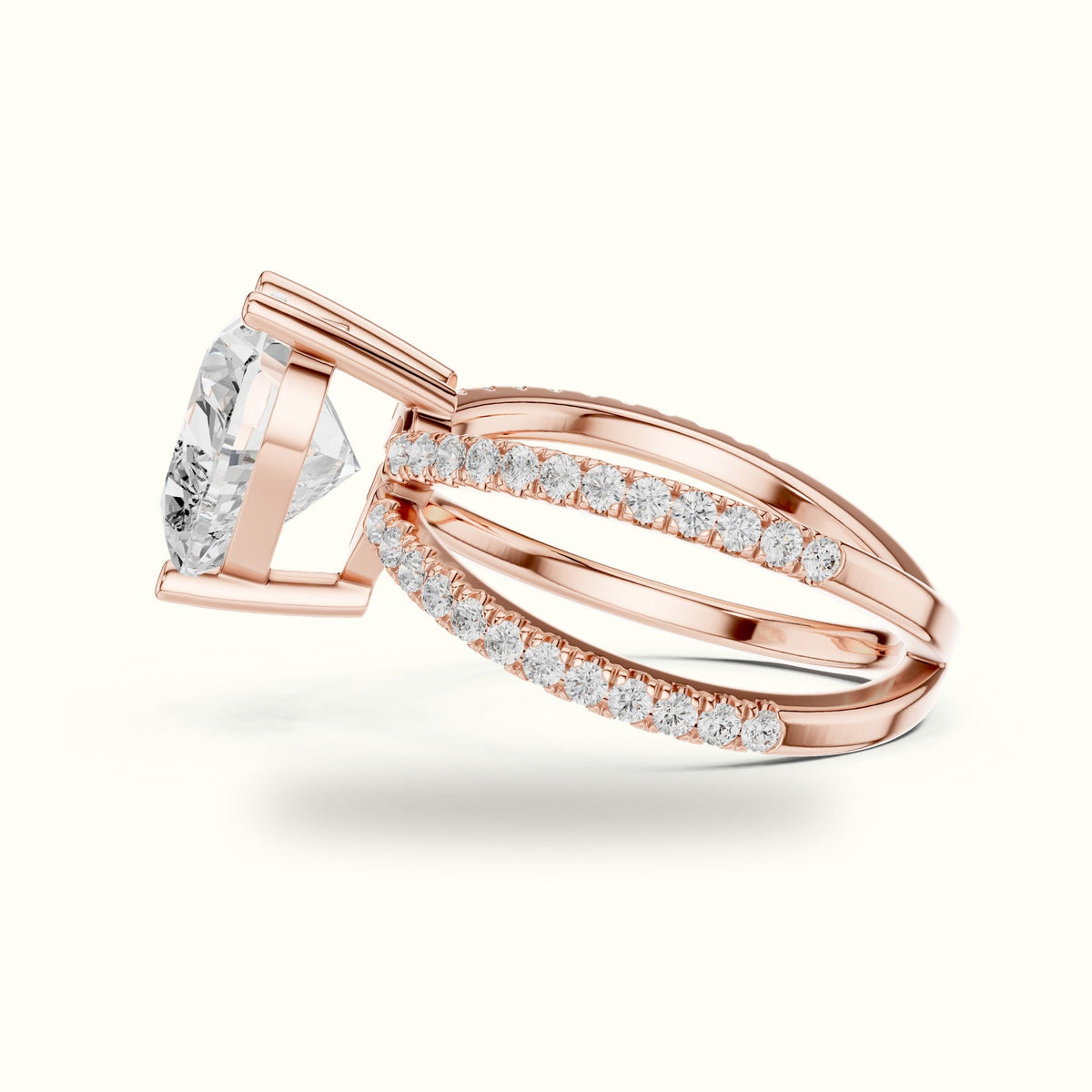 Heart Shape Split Shank Pavé Engagement Ring — Rose gold, view 3 | Crystal N Cuts