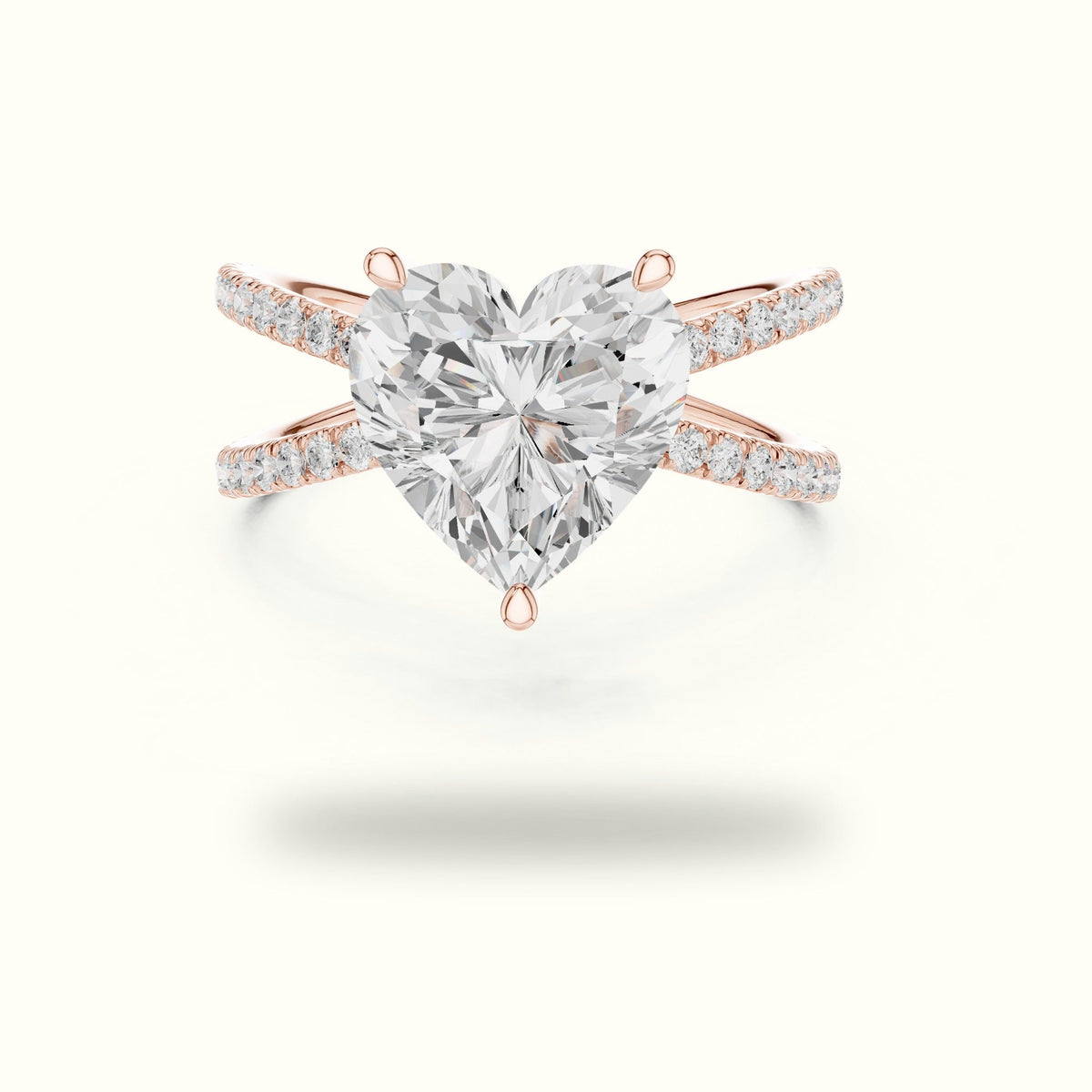 Heart Shape Split Shank Pavé Engagement Ring — Rose gold, front view | Crystal N Cuts