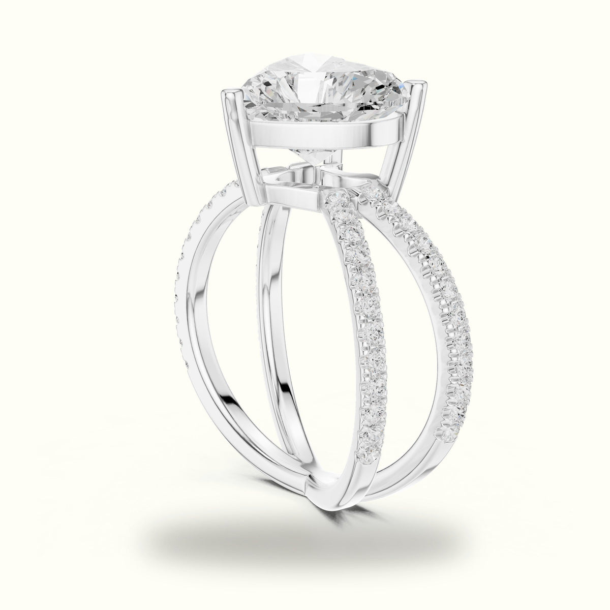 Heart Shape Split Shank Pavé Engagement Ring — White gold, view 1 | Crystal N Cuts