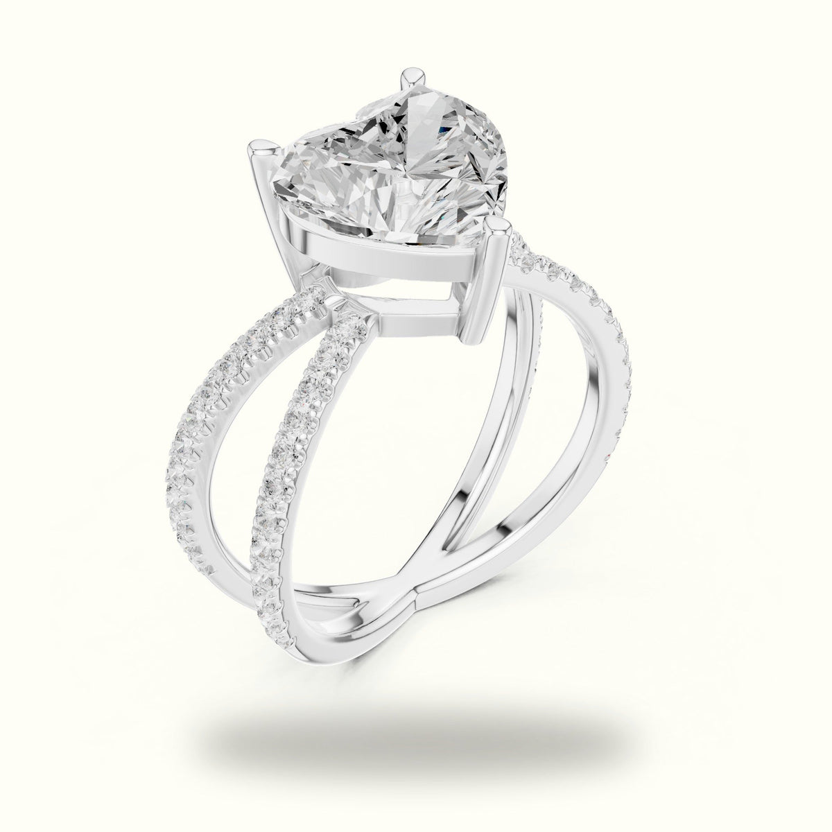 Heart Shape Split Shank Pavé Engagement Ring — White gold, view 2 | Crystal N Cuts