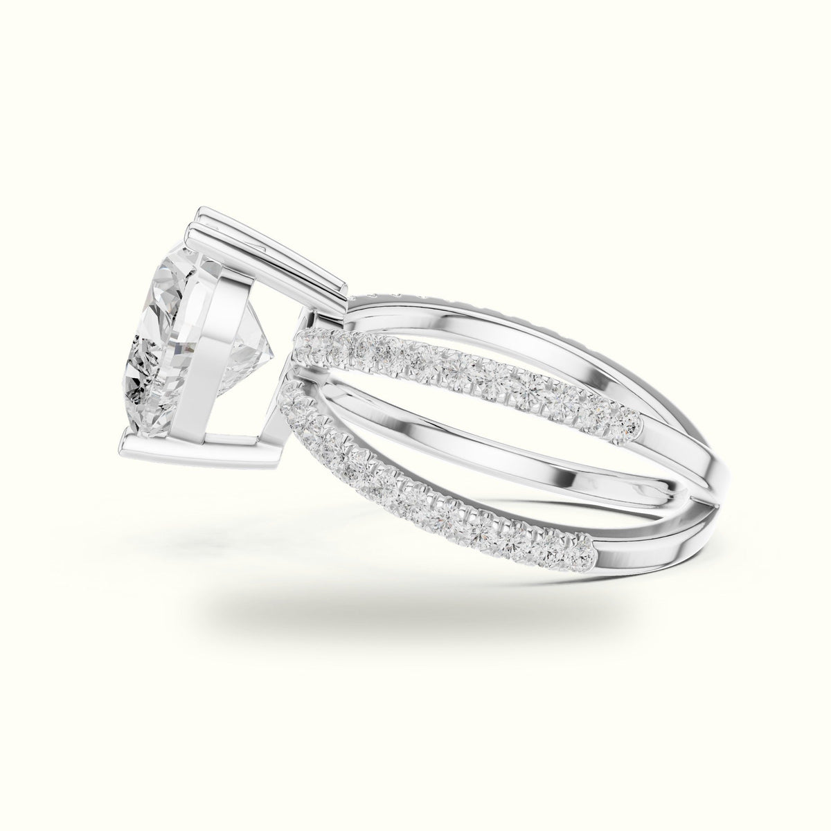 Heart Shape Split Shank Pavé Engagement Ring — White gold, view 3 | Crystal N Cuts