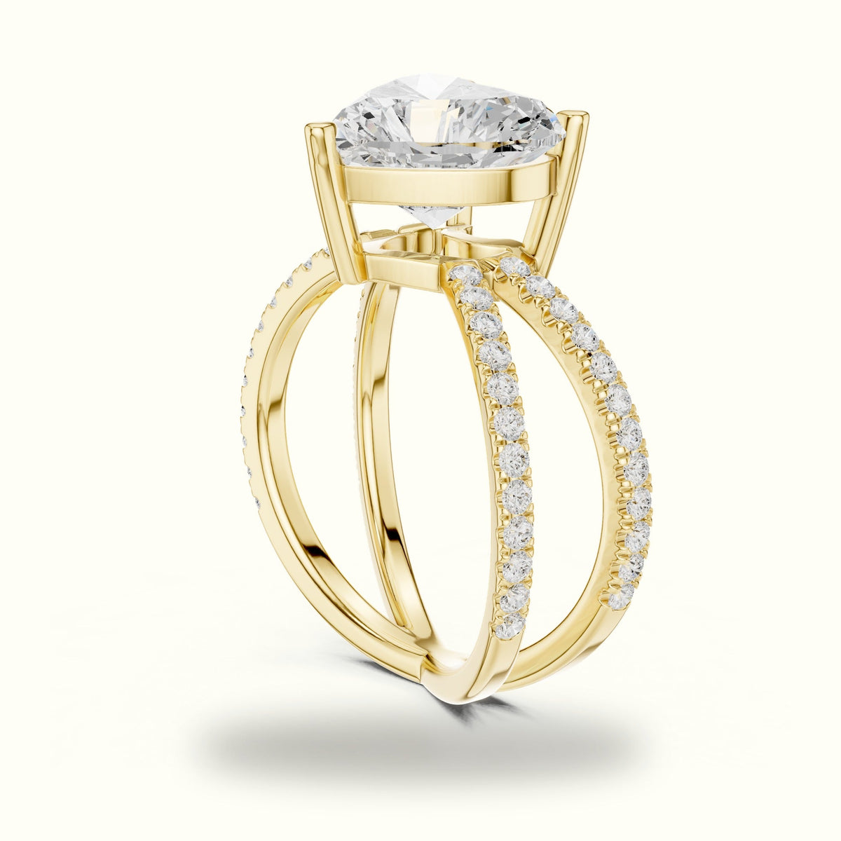 Heart Shape Split Shank Pavé Engagement Ring — Yellow gold, view 1 | Crystal N Cuts