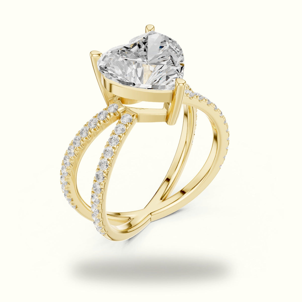 Heart Shape Split Shank Pavé Engagement Ring — Yellow gold, view 2 | Crystal N Cuts