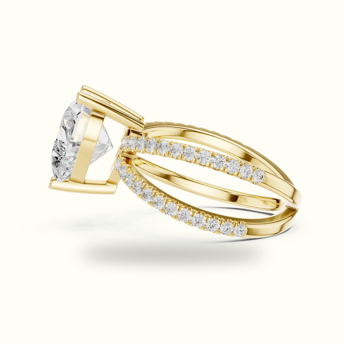 Heart Shape Split Shank Pavé Engagement Ring — Yellow gold, view 3 | Crystal N Cuts