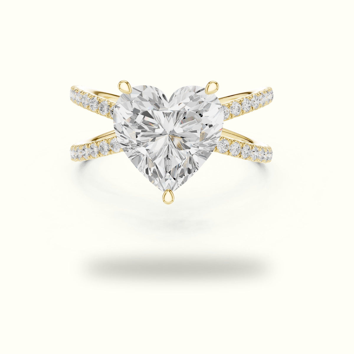 Heart Shape Split Shank Pavé Engagement Ring — Yellow gold, front view | Crystal N Cuts