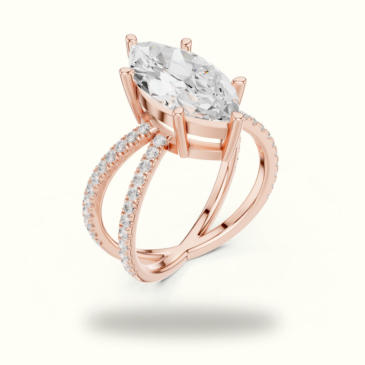 Marquise Lab-Grown Diamond Split Shank Solitaire Ring — Rose gold, view 2 | Crystal N Cuts