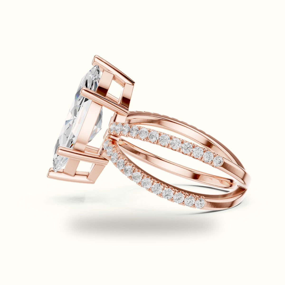 Marquise Lab-Grown Diamond Split Shank Solitaire Ring — Rose gold, view 3 | Crystal N Cuts