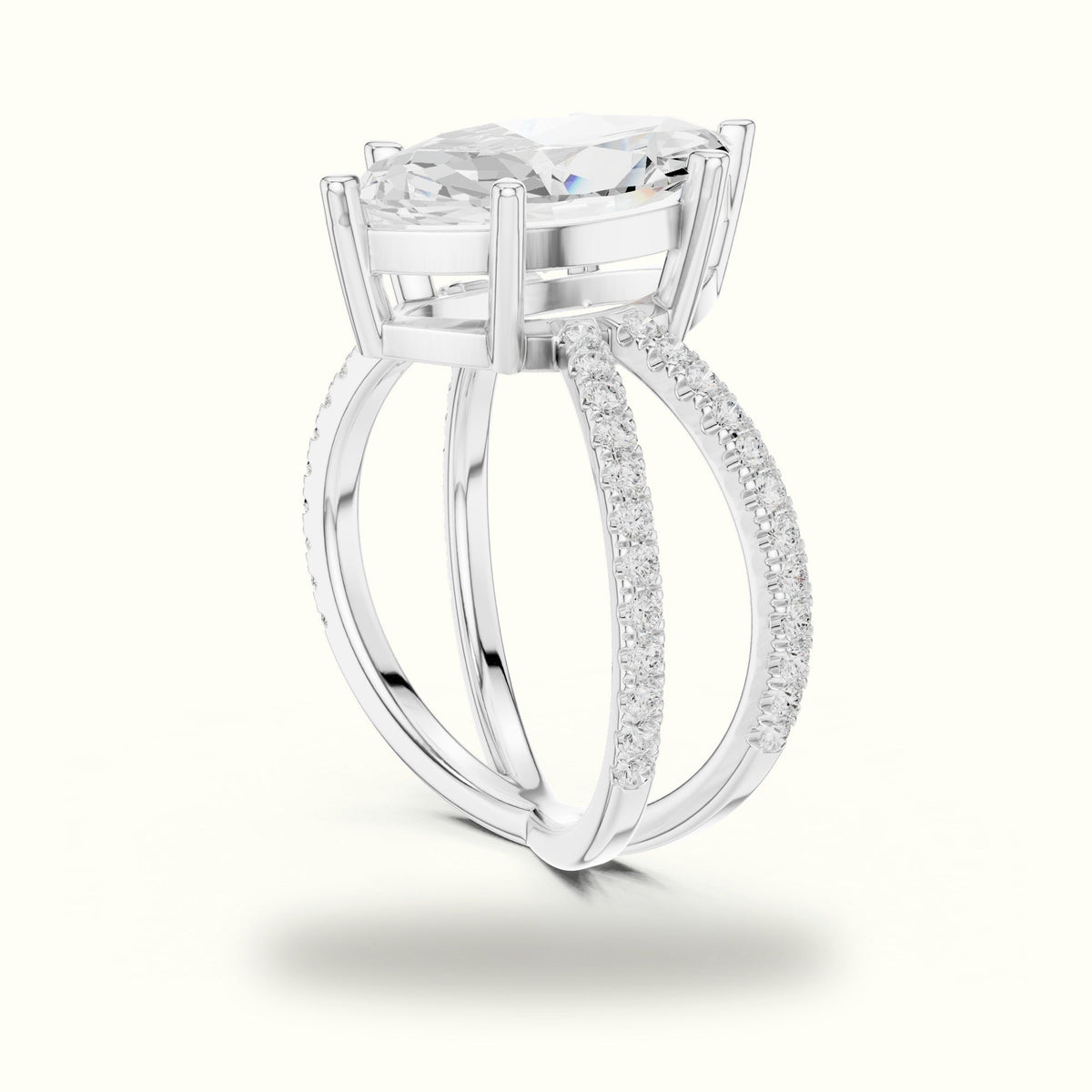 Marquise Lab-Grown Diamond Split Shank Solitaire Ring — White gold, view 1 | Crystal N Cuts