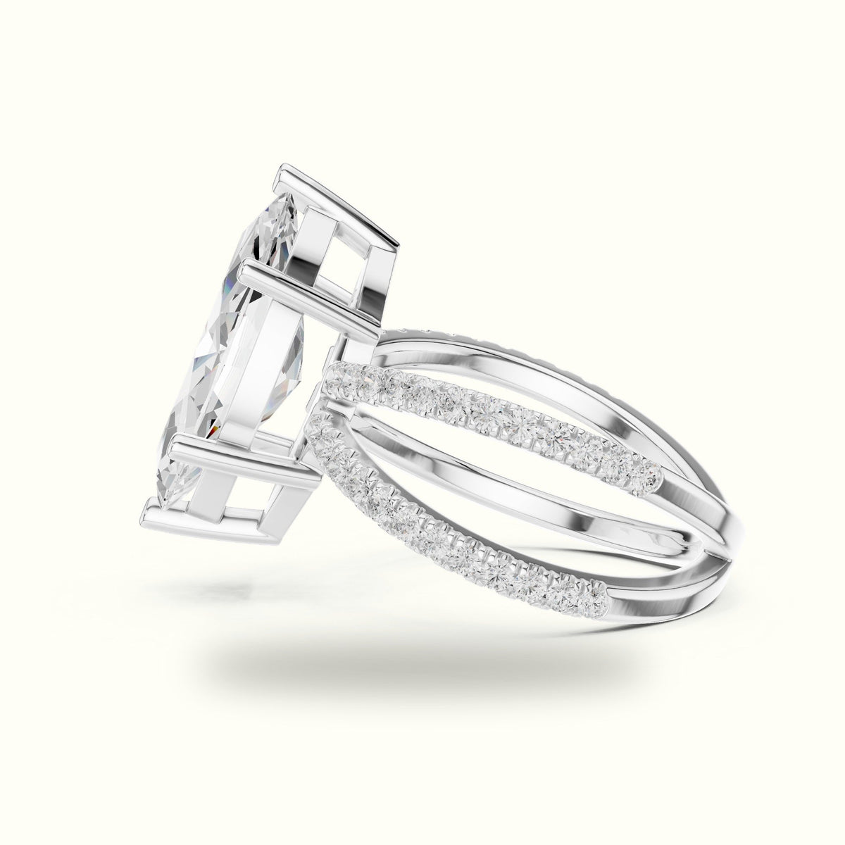 Marquise Lab-Grown Diamond Split Shank Solitaire Ring — White gold, view 3 | Crystal N Cuts