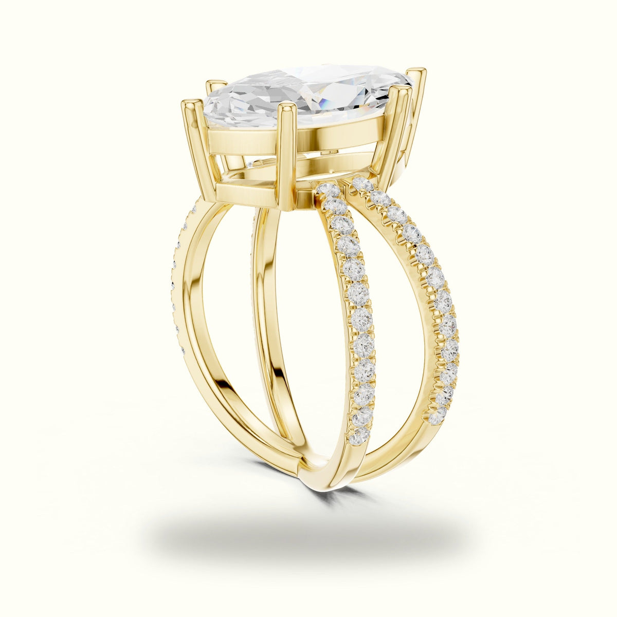 Marquise Lab-Grown Diamond Split Shank Solitaire Ring — Yellow gold, view 1 | Crystal N Cuts