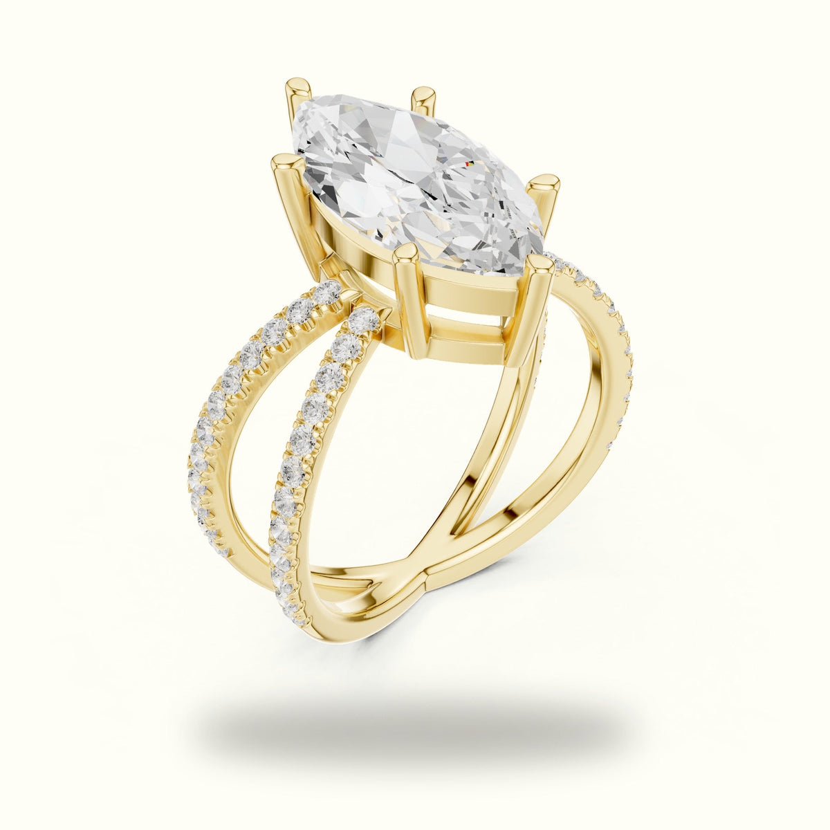 Marquise Lab-Grown Diamond Split Shank Solitaire Ring — Yellow gold, view 2 | Crystal N Cuts