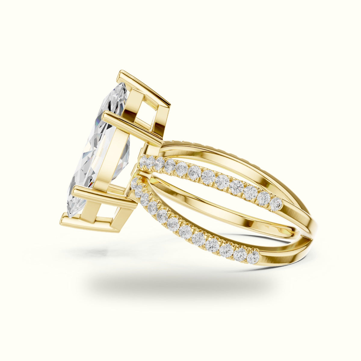 Marquise Lab-Grown Diamond Split Shank Solitaire Ring — Yellow gold, view 3 | Crystal N Cuts