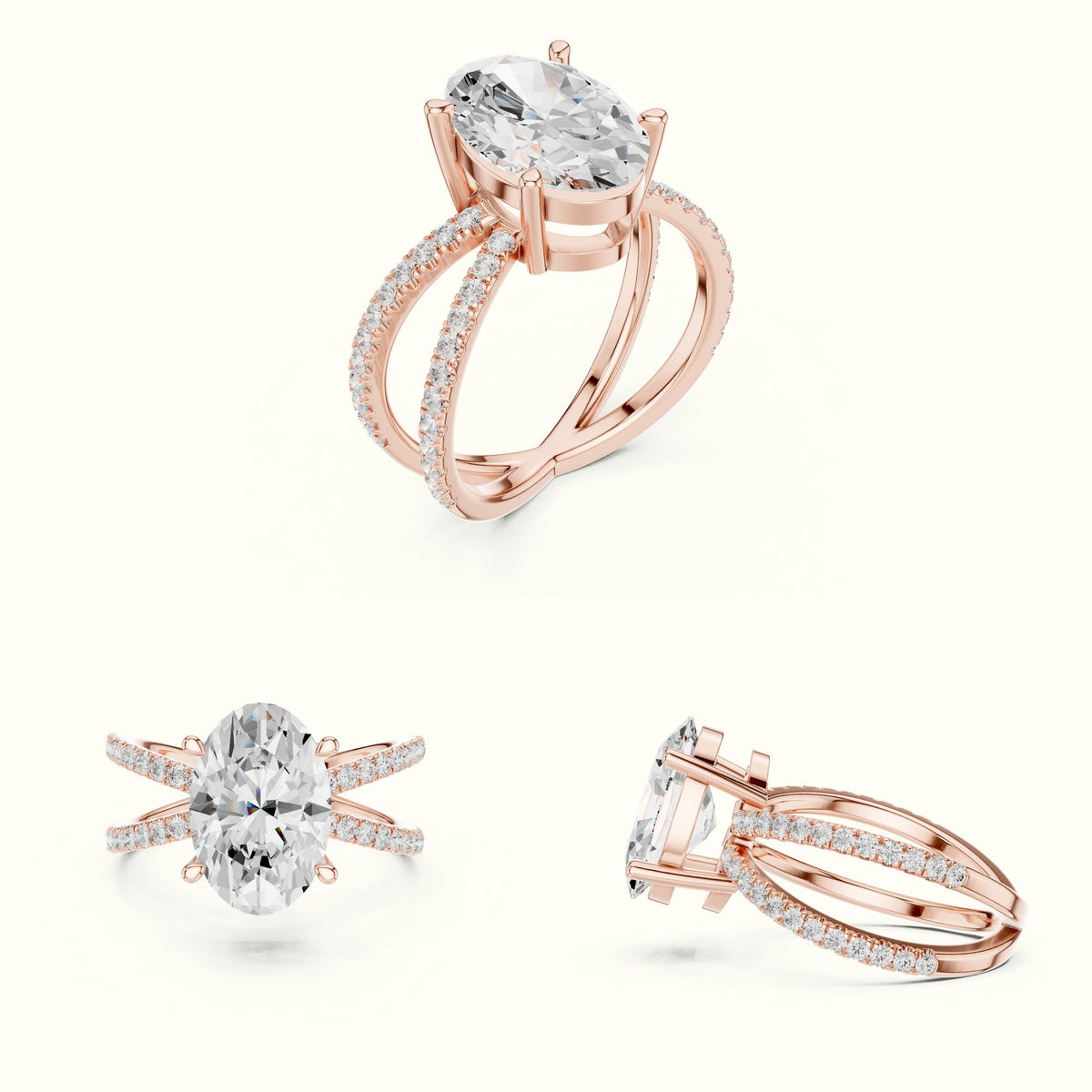 Oval Cut Split Shank Pavé Engagement Ring — Rose gold, on the hand | Crystal N Cuts