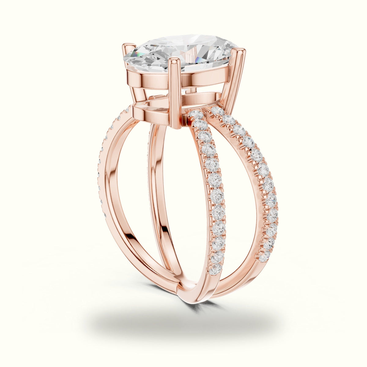Oval Cut Split Shank Pavé Engagement Ring — Rose gold, view 1 | Crystal N Cuts