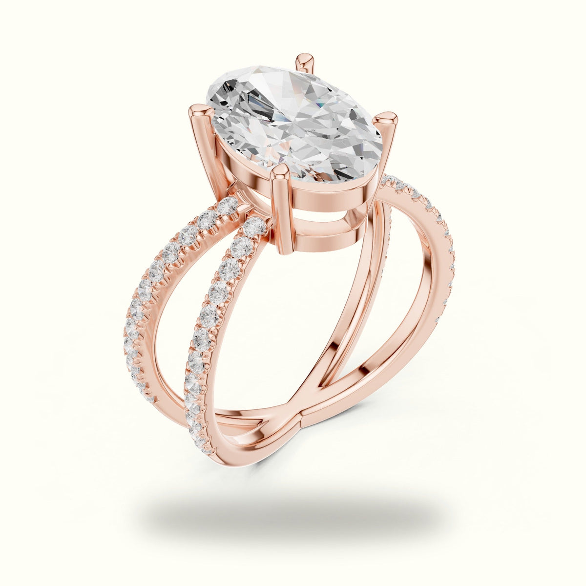 Oval Cut Split Shank Pavé Engagement Ring — Rose gold, view 2 | Crystal N Cuts