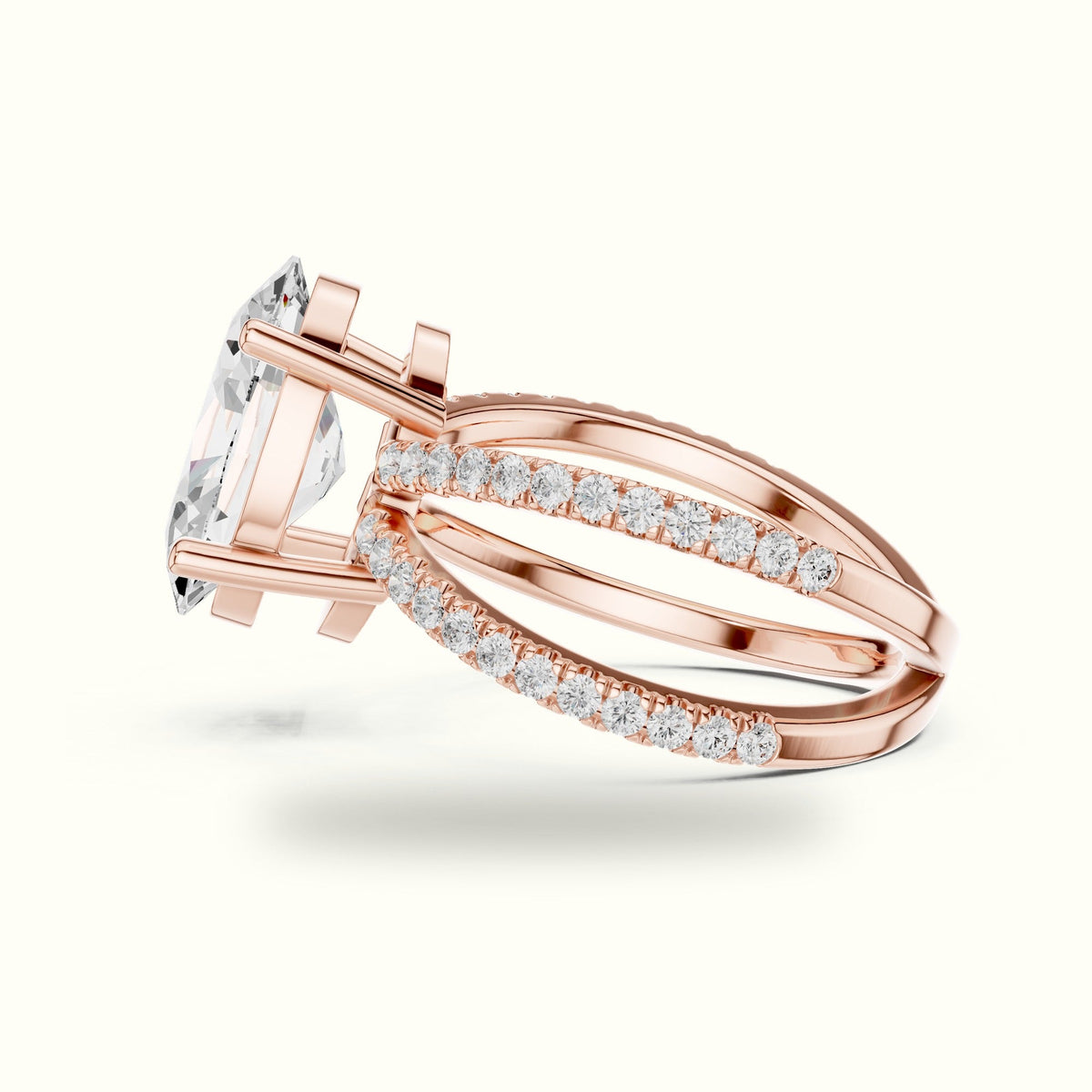 Oval Cut Split Shank Pavé Engagement Ring — Rose gold, view 3 | Crystal N Cuts