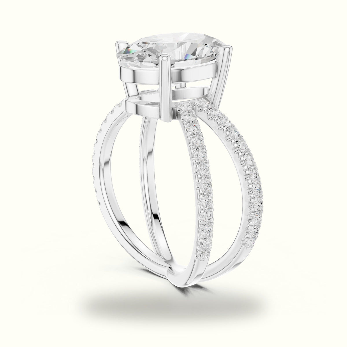 Oval Cut Split Shank Pavé Engagement Ring — White gold, view 1 | Crystal N Cuts