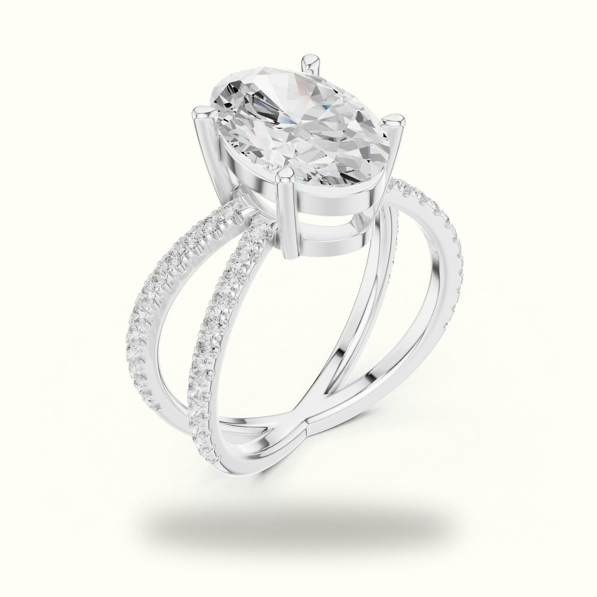 Oval Cut Split Shank Pavé Engagement Ring — White gold, view 2 | Crystal N Cuts