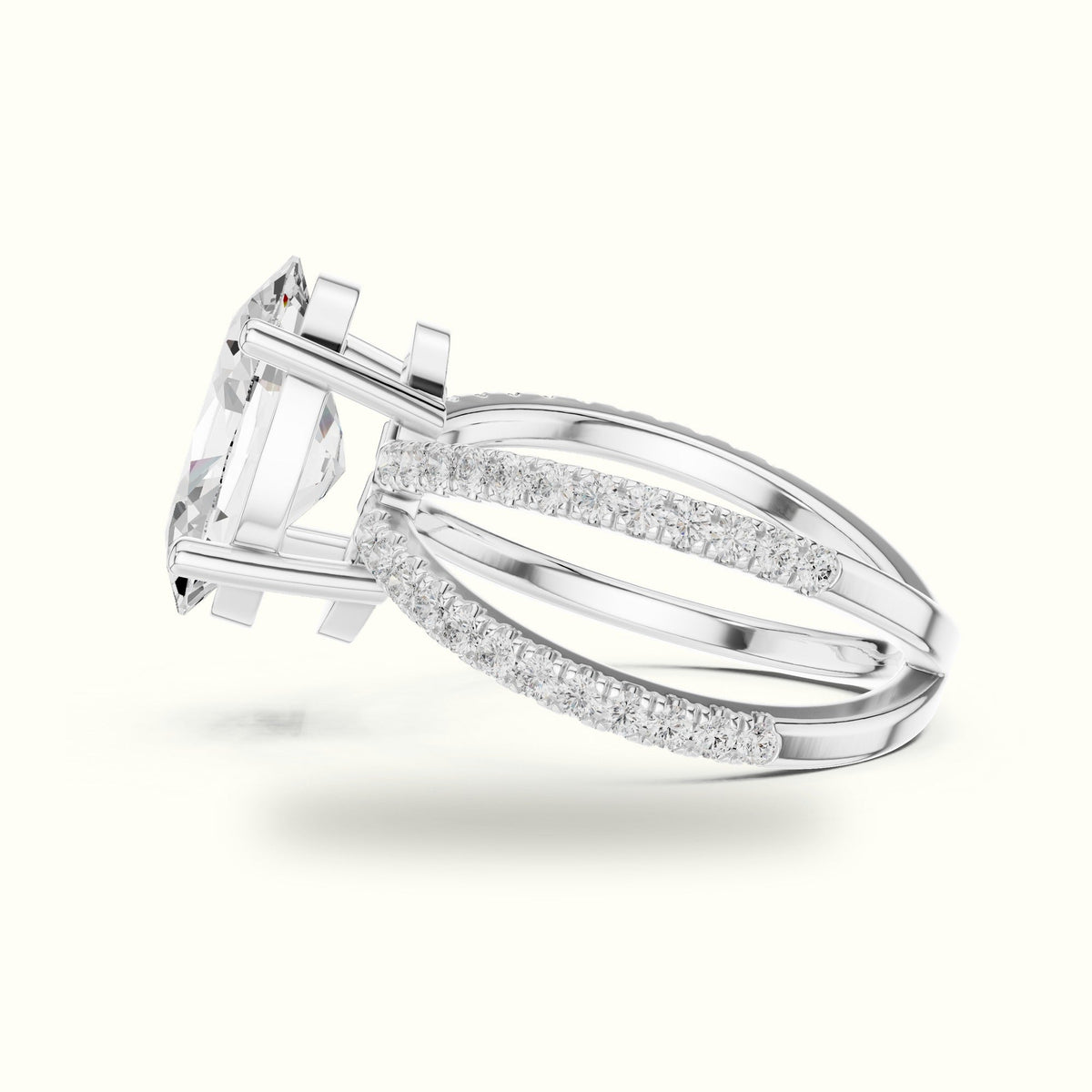 Oval Cut Split Shank Pavé Engagement Ring — White gold, view 3 | Crystal N Cuts
