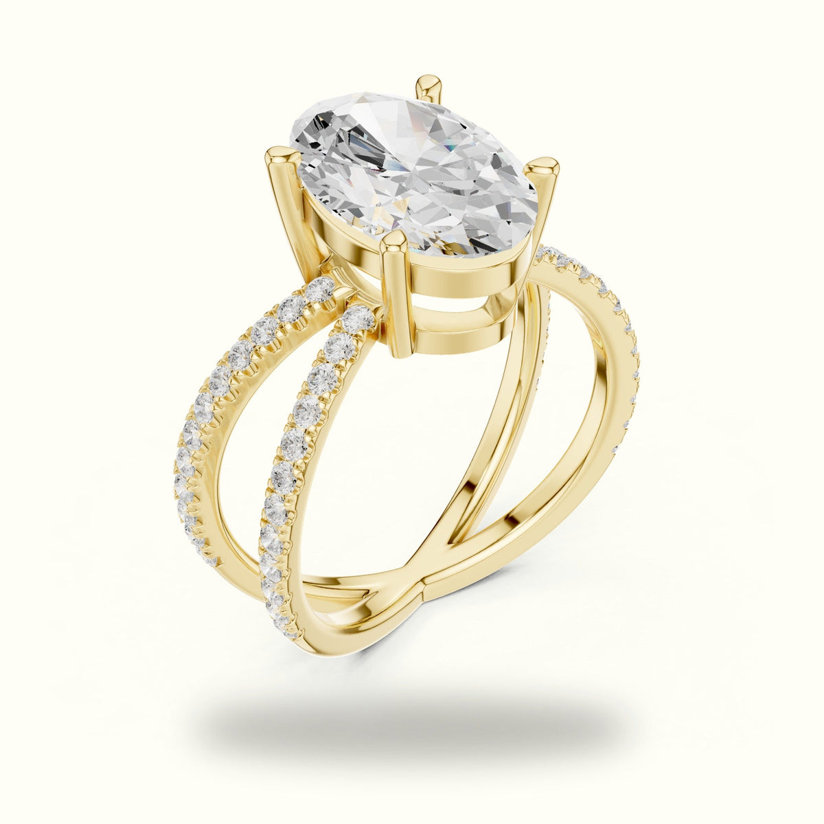 Oval Cut Split Shank Pavé Engagement Ring — Yellow gold, view 2 | Crystal N Cuts