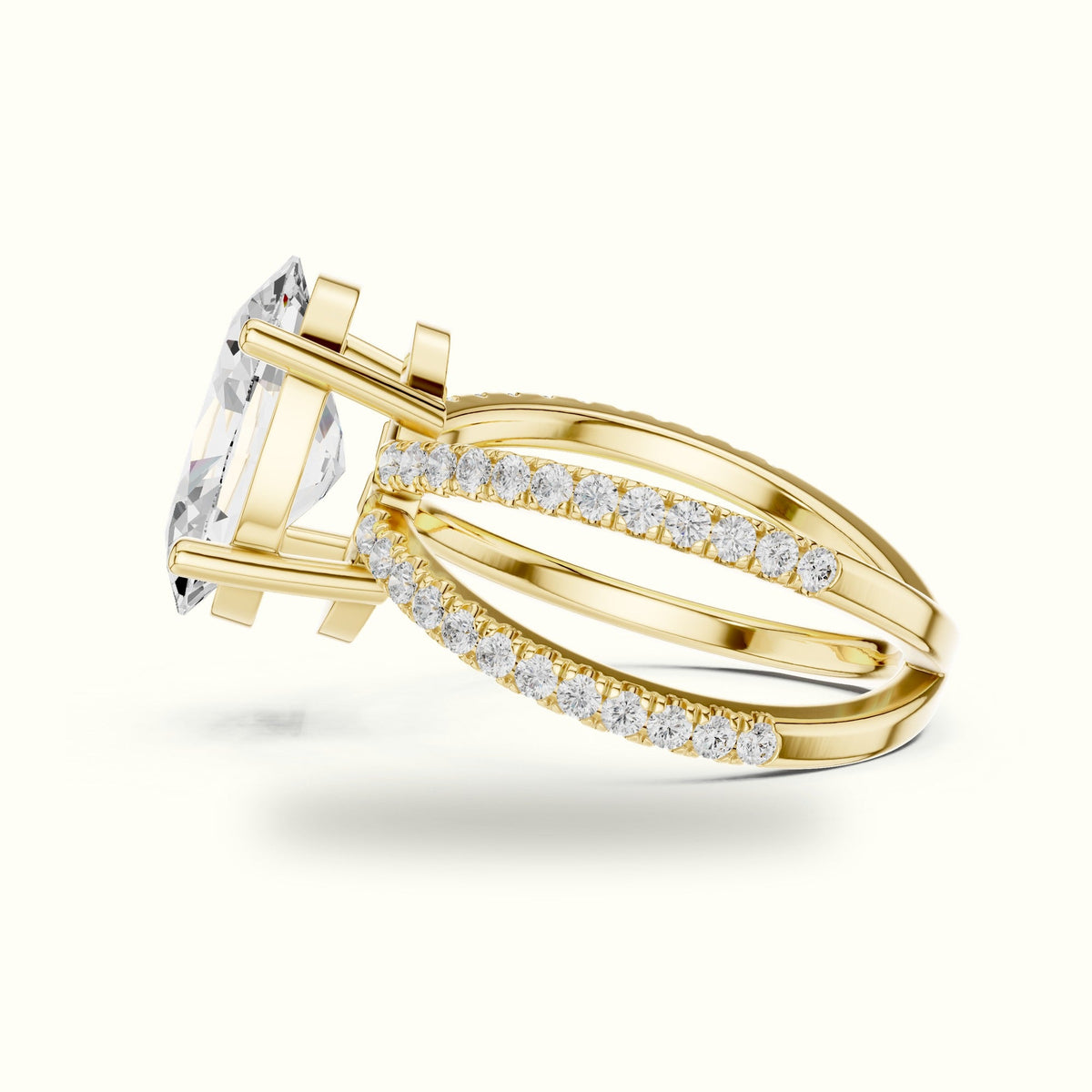 Oval Cut Split Shank Pavé Engagement Ring — Yellow gold, view 3 | Crystal N Cuts