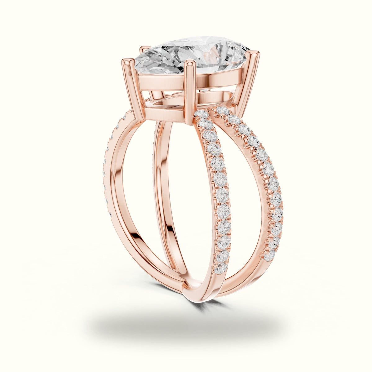 Pear Cut Split Shank Solitaire Ring - SKU 25 PE — Rose gold, view 1 | Crystal N Cuts