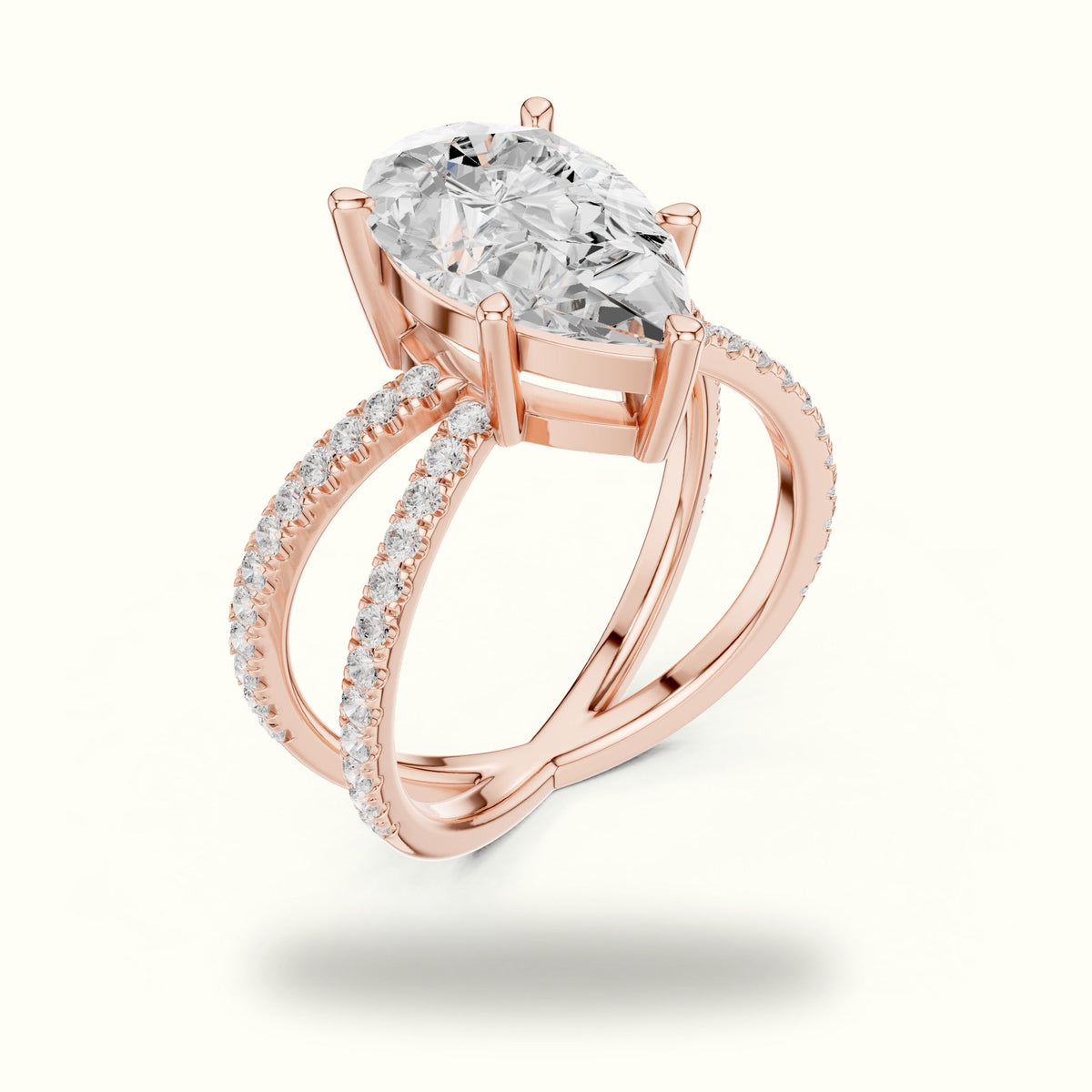 Pear Cut Split Shank Solitaire Ring - SKU 25 PE — Rose gold, view 2 | Crystal N Cuts