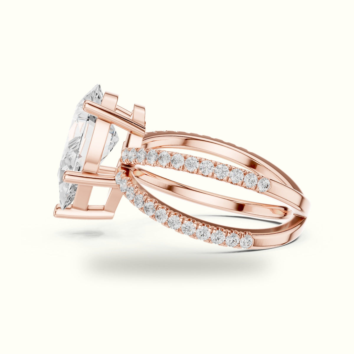 Pear Cut Split Shank Solitaire Ring - SKU 25 PE — Rose gold, view 3 | Crystal N Cuts