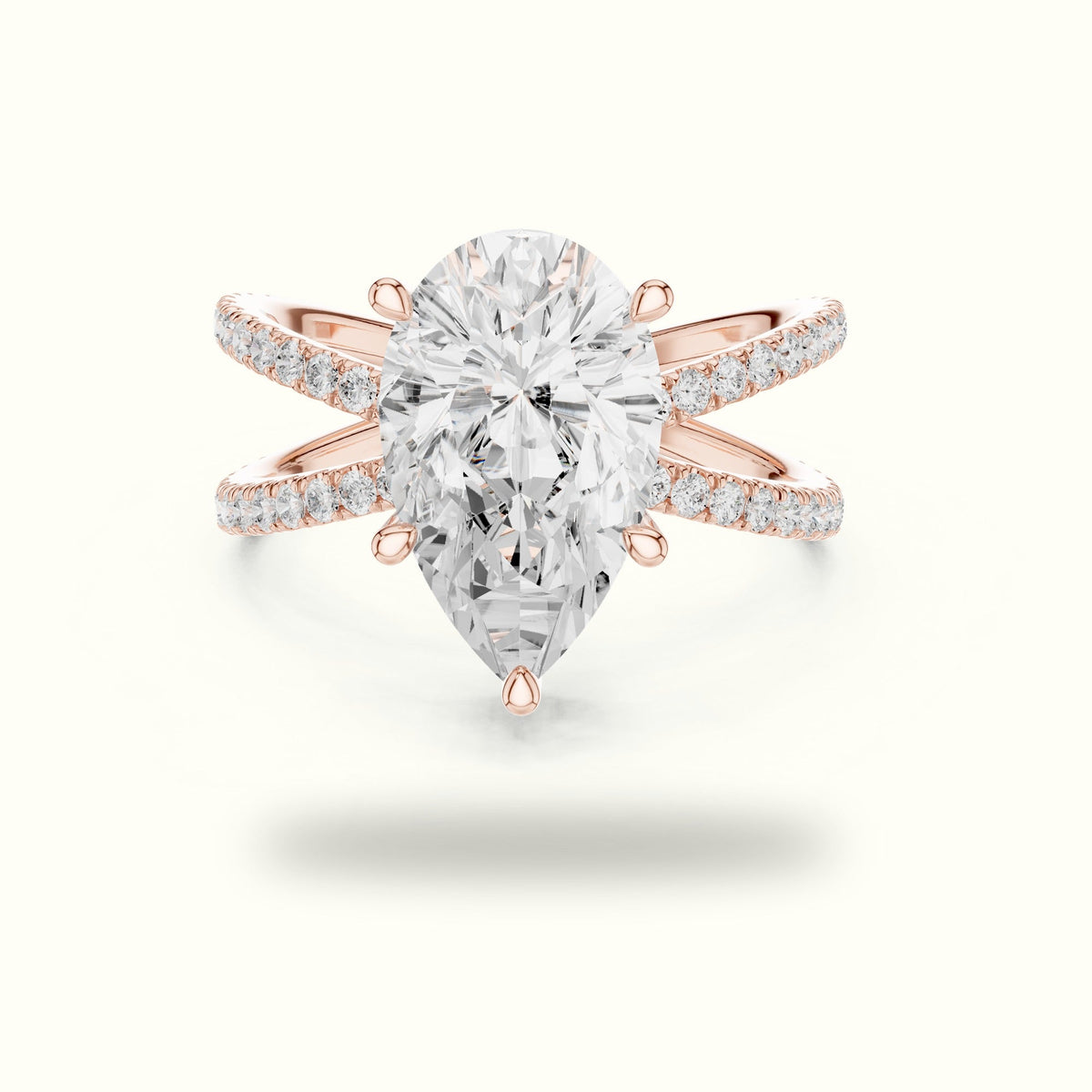 Pear Cut Split Shank Solitaire Ring - SKU 25 PE — Rose gold, front view | Crystal N Cuts