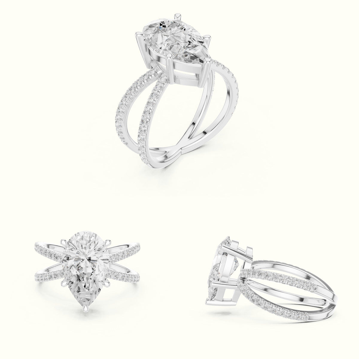 Pear Cut Split Shank Solitaire Ring - SKU 25 PE — White gold, on the hand | Crystal N Cuts