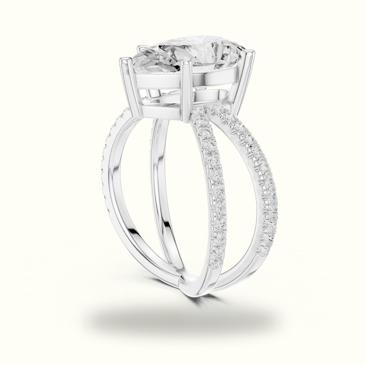 Pear Cut Split Shank Solitaire Ring - SKU 25 PE — White gold, view 1 | Crystal N Cuts