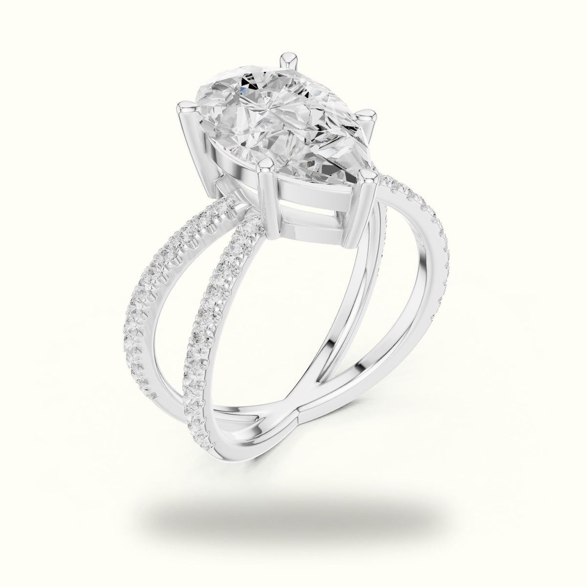 Pear Cut Split Shank Solitaire Ring - SKU 25 PE — White gold, view 2 | Crystal N Cuts