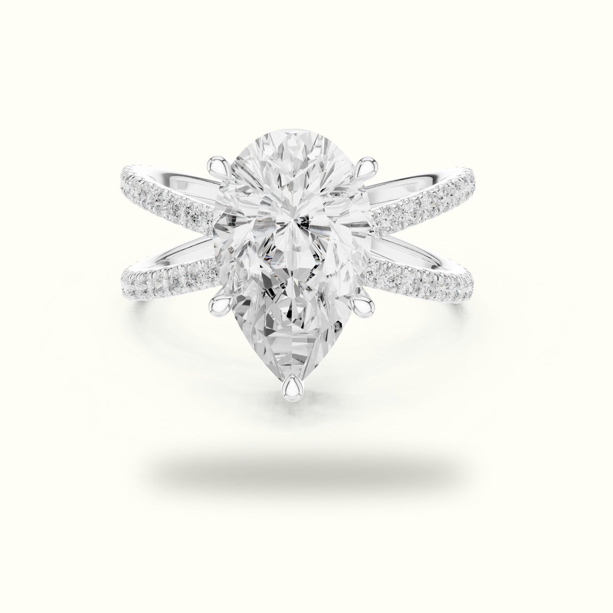 Pear Cut Split Shank Solitaire Ring - SKU 25 PE — White gold, front view | Crystal N Cuts