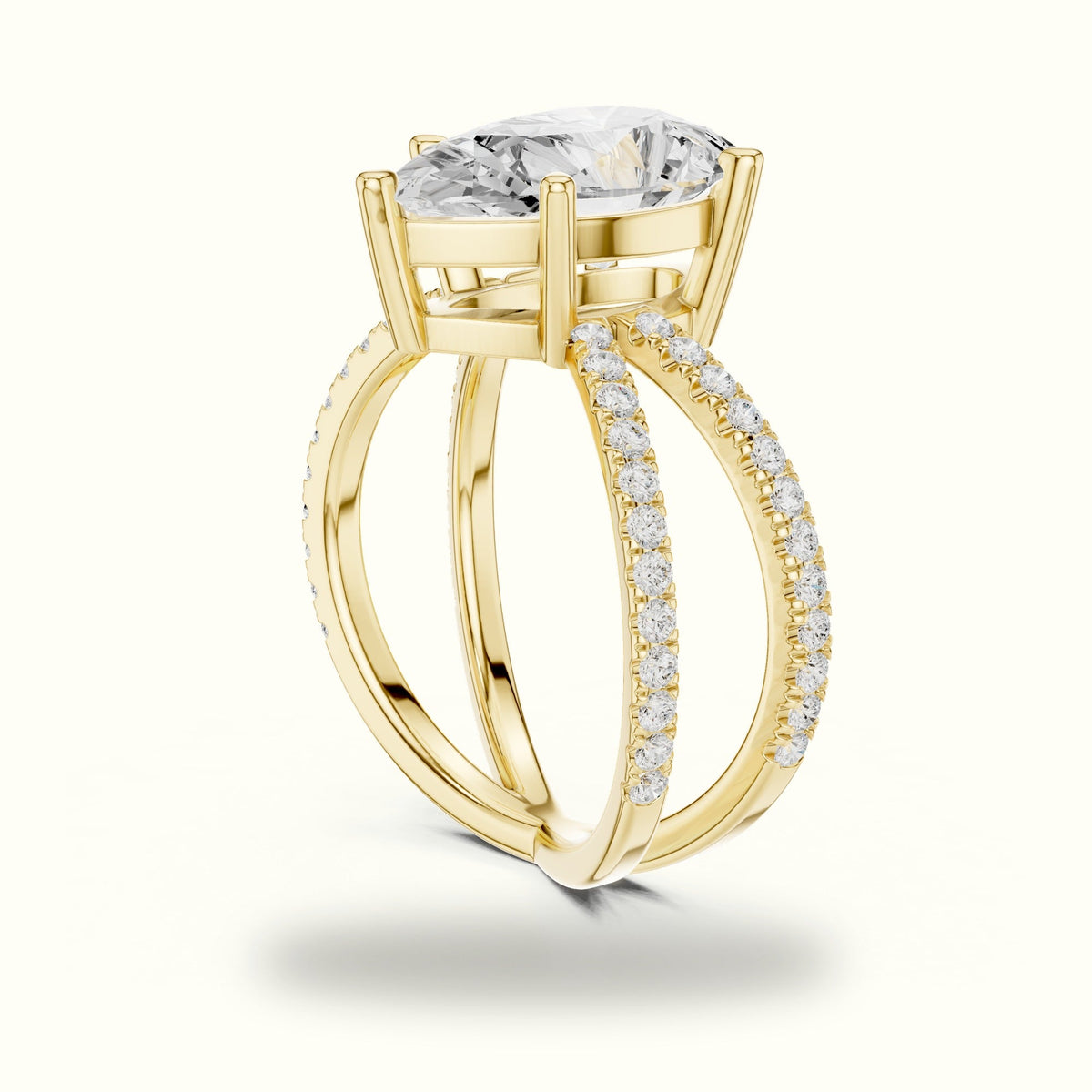 Pear Cut Split Shank Solitaire Ring - SKU 25 PE — Yellow gold, view 1 | Crystal N Cuts