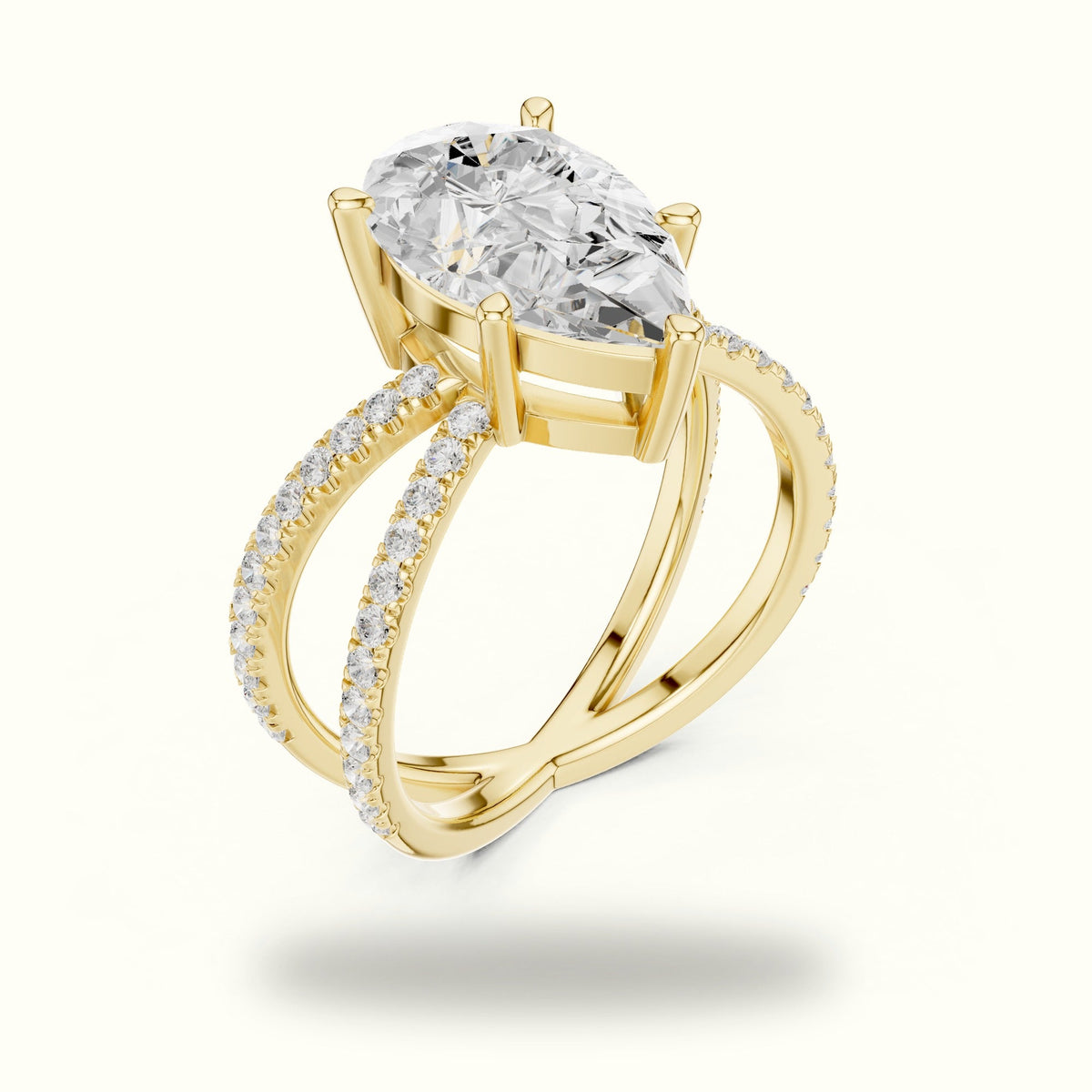 Pear Cut Split Shank Solitaire Ring - SKU 25 PE — Yellow gold, view 2 | Crystal N Cuts