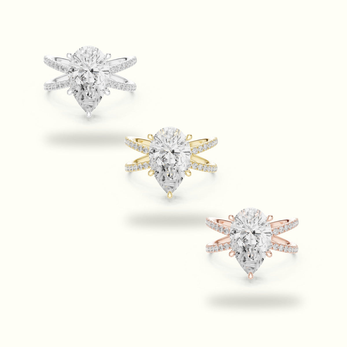 Pear Cut Split Shank Solitaire Ring - SKU 25 PE — Rose gold, front view | Crystal N Cuts