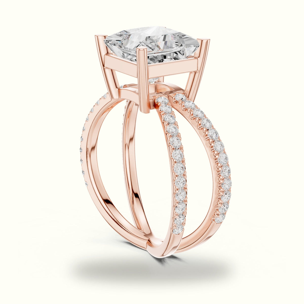 Princess Cut Split Shank Pavé Engagement Ring — Rose gold, view 1 | Crystal N Cuts