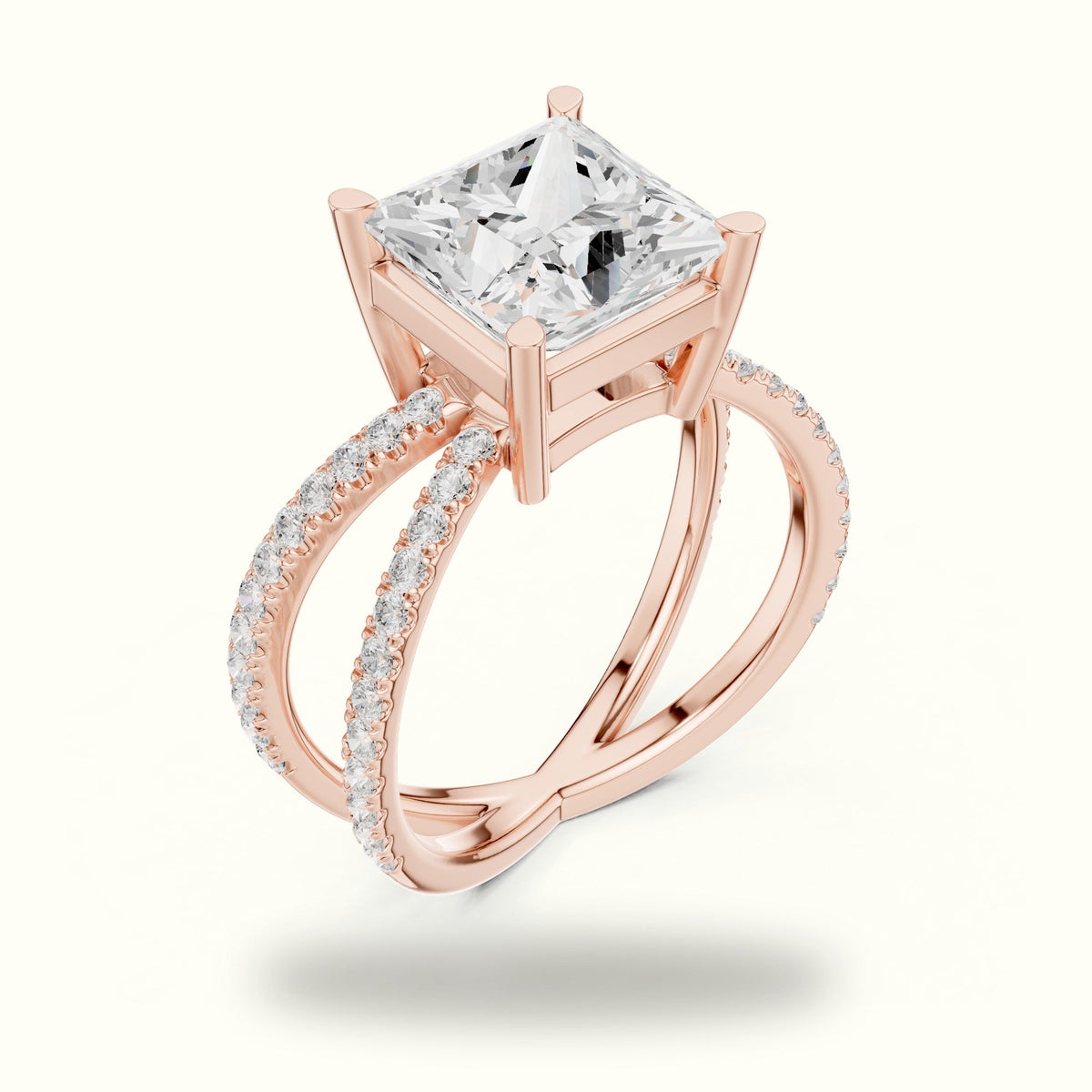Princess Cut Split Shank Pavé Engagement Ring — Rose gold, view 2 | Crystal N Cuts