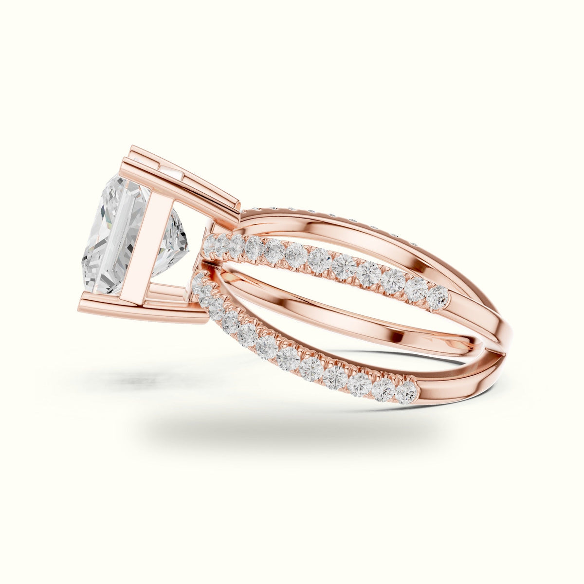 Princess Cut Split Shank Pavé Engagement Ring — Rose gold, view 3 | Crystal N Cuts