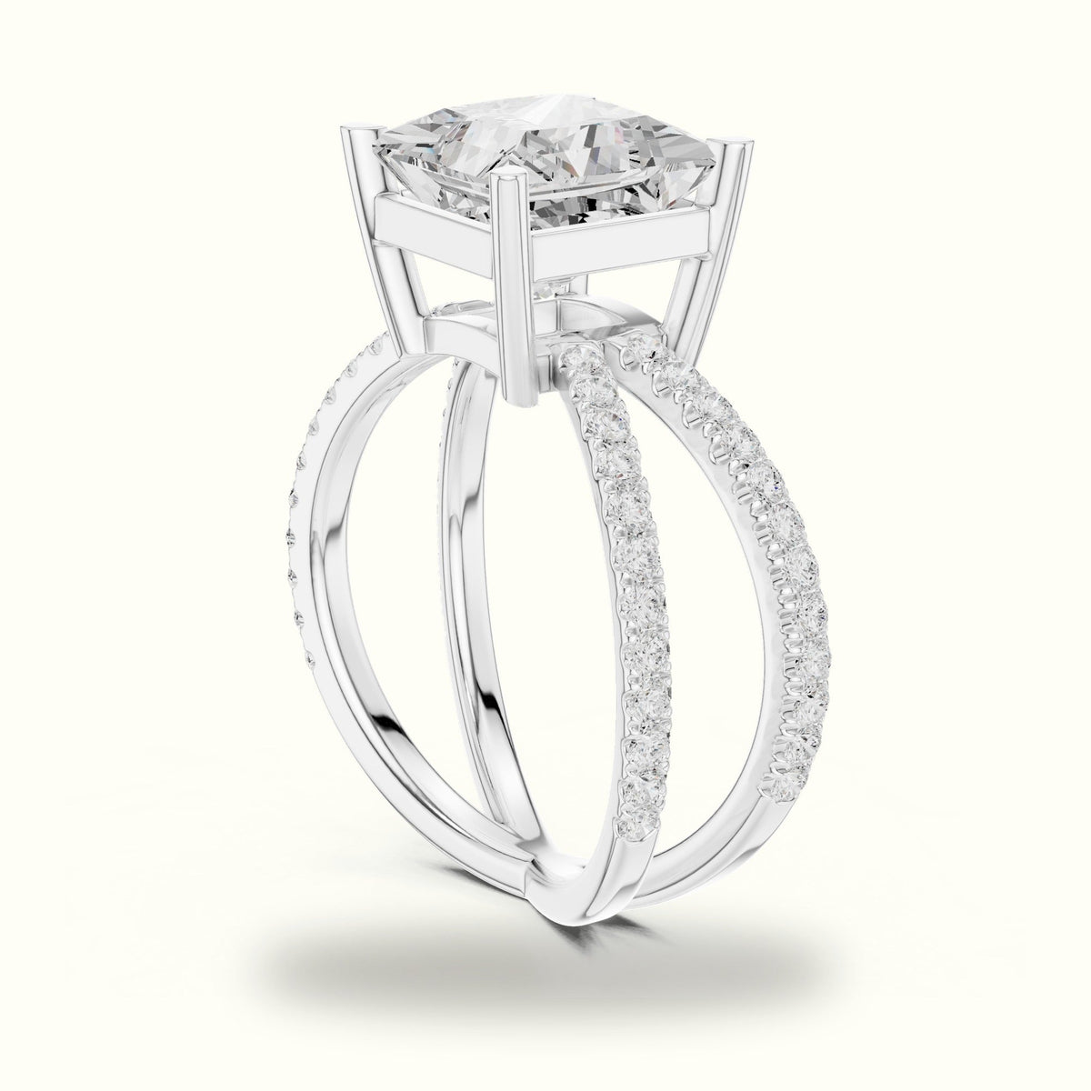 Princess Cut Split Shank Pavé Engagement Ring — White gold, view 1 | Crystal N Cuts