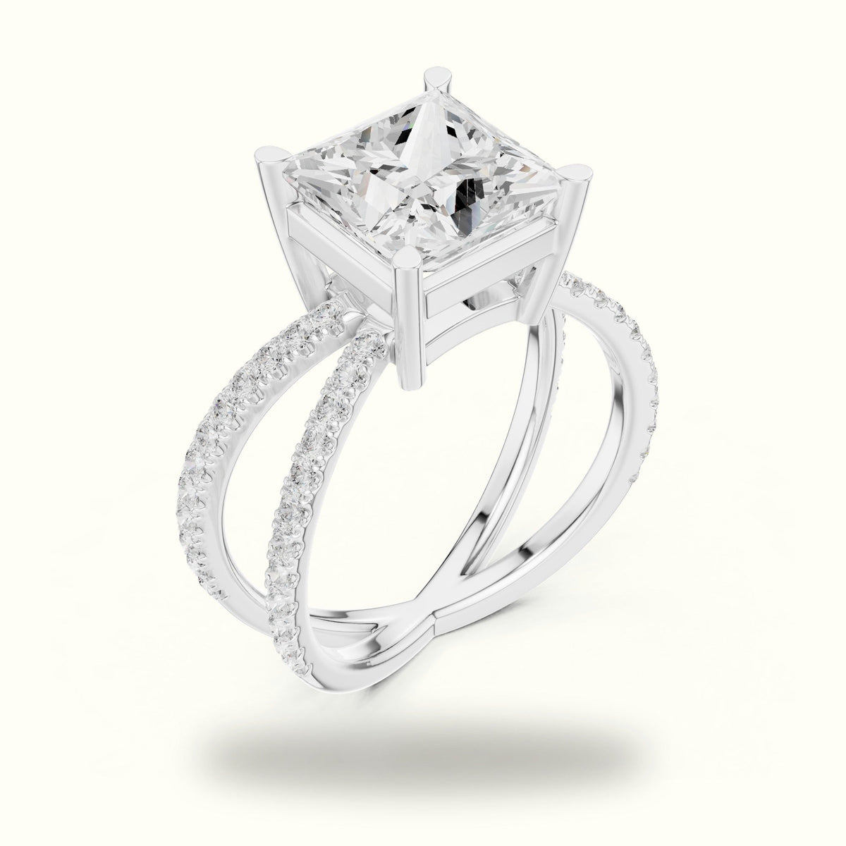 Princess Cut Split Shank Pavé Engagement Ring — White gold, view 2 | Crystal N Cuts