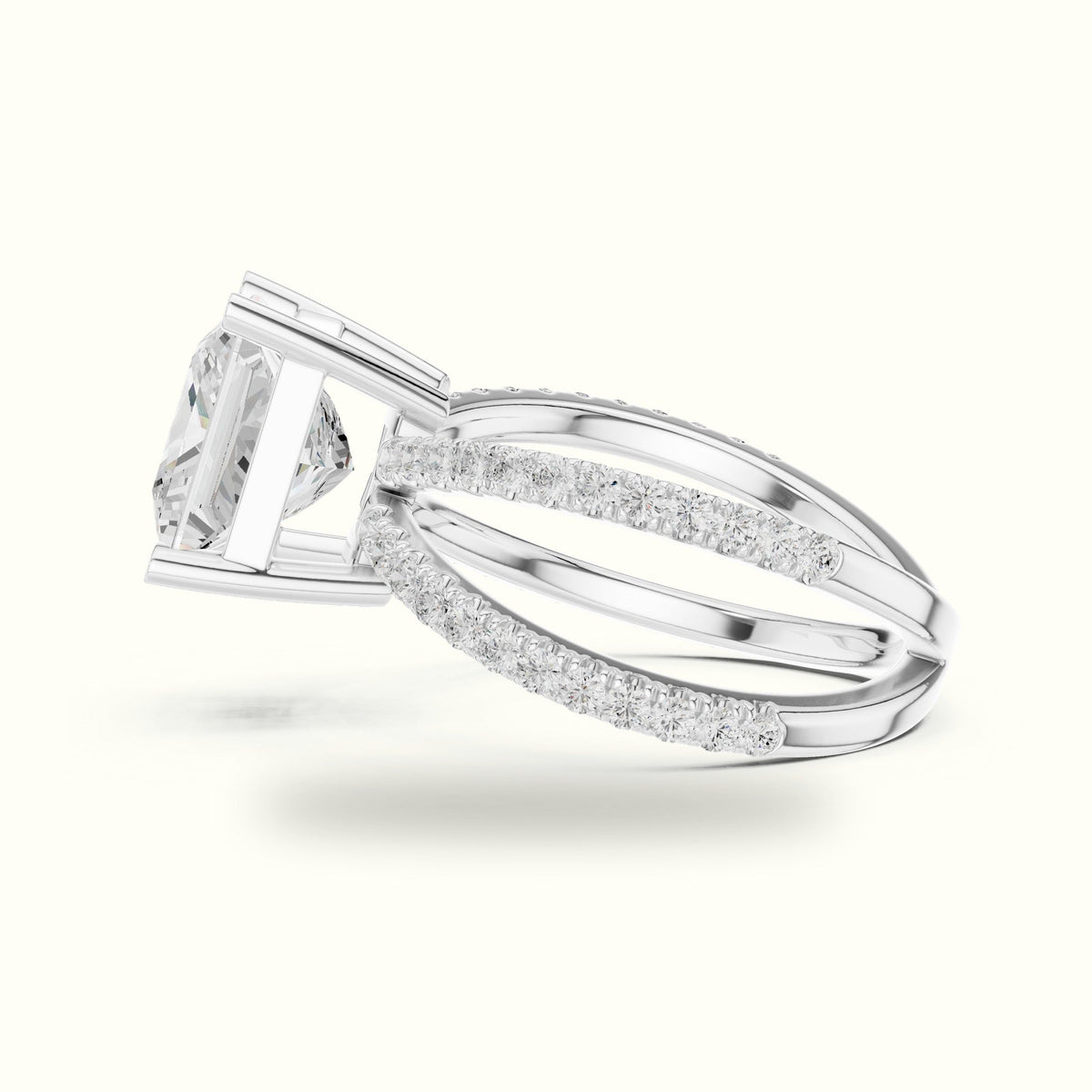 Princess Cut Split Shank Pavé Engagement Ring — White gold, view 3 | Crystal N Cuts