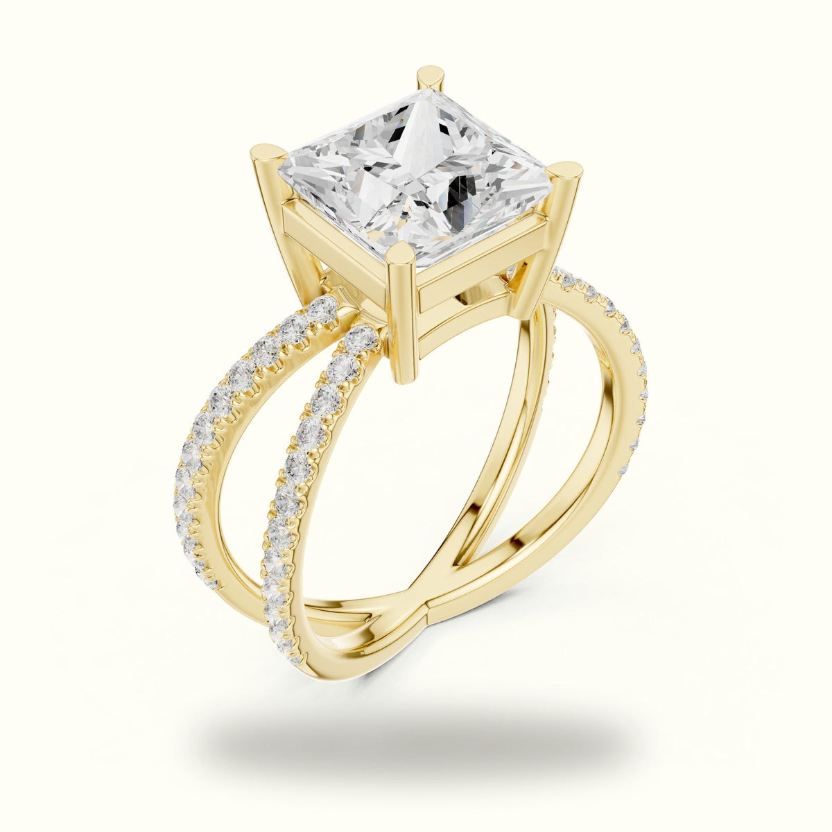 Princess Cut Split Shank Pavé Engagement Ring — Yellow gold, view 2 | Crystal N Cuts