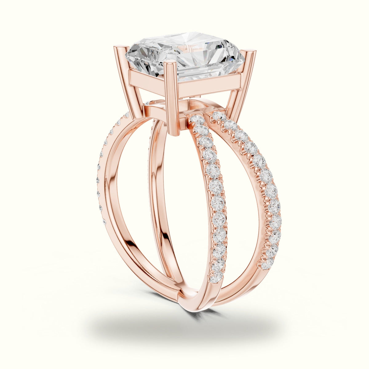 Square Radiant Split Shank Pavé Engagement Ring — Rose gold, view 1 | Crystal N Cuts