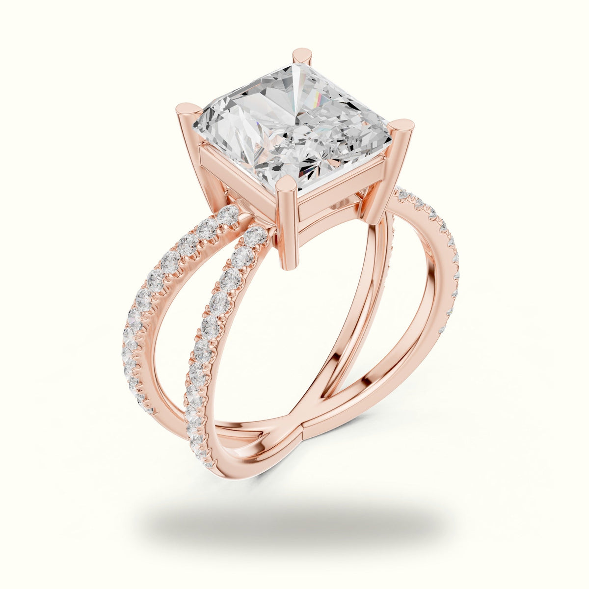 Square Radiant Split Shank Pavé Engagement Ring — Rose gold, view 2 | Crystal N Cuts