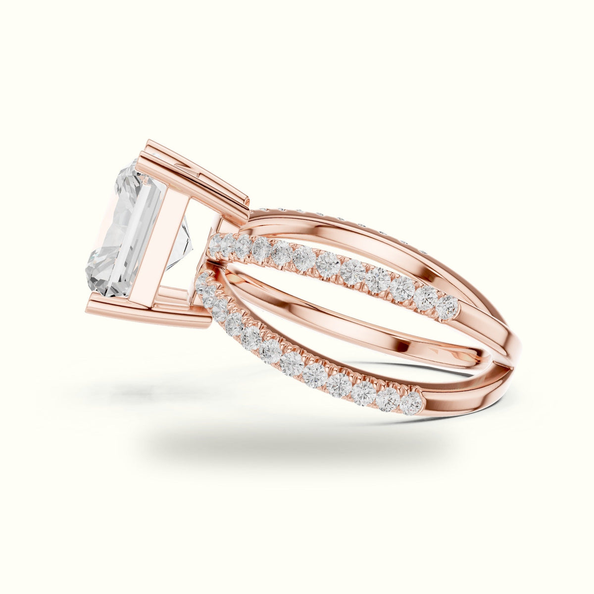 Square Radiant Split Shank Pavé Engagement Ring — Rose gold, view 3 | Crystal N Cuts